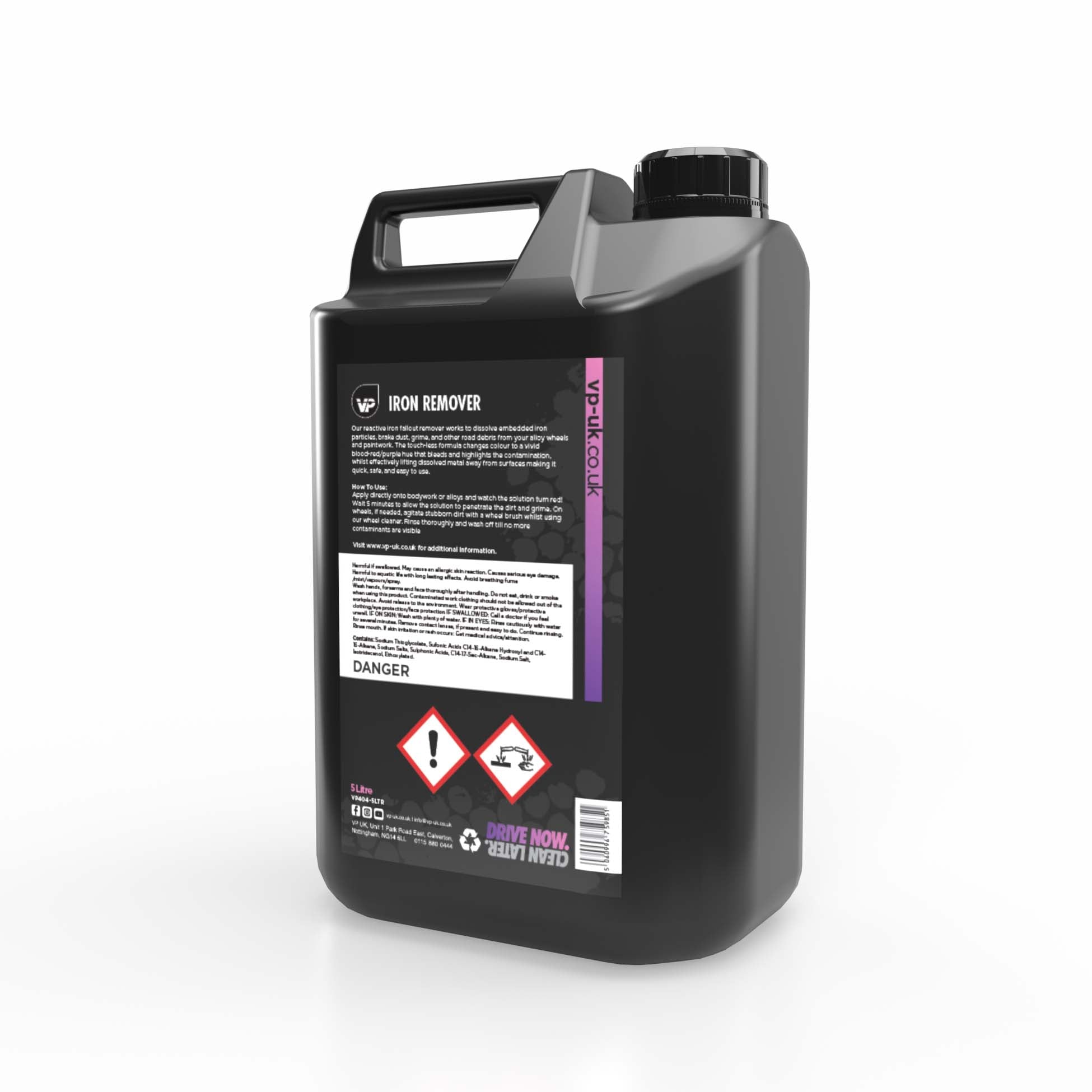 vp detailing product image of 5ltr black container back containing iron remover on white background
