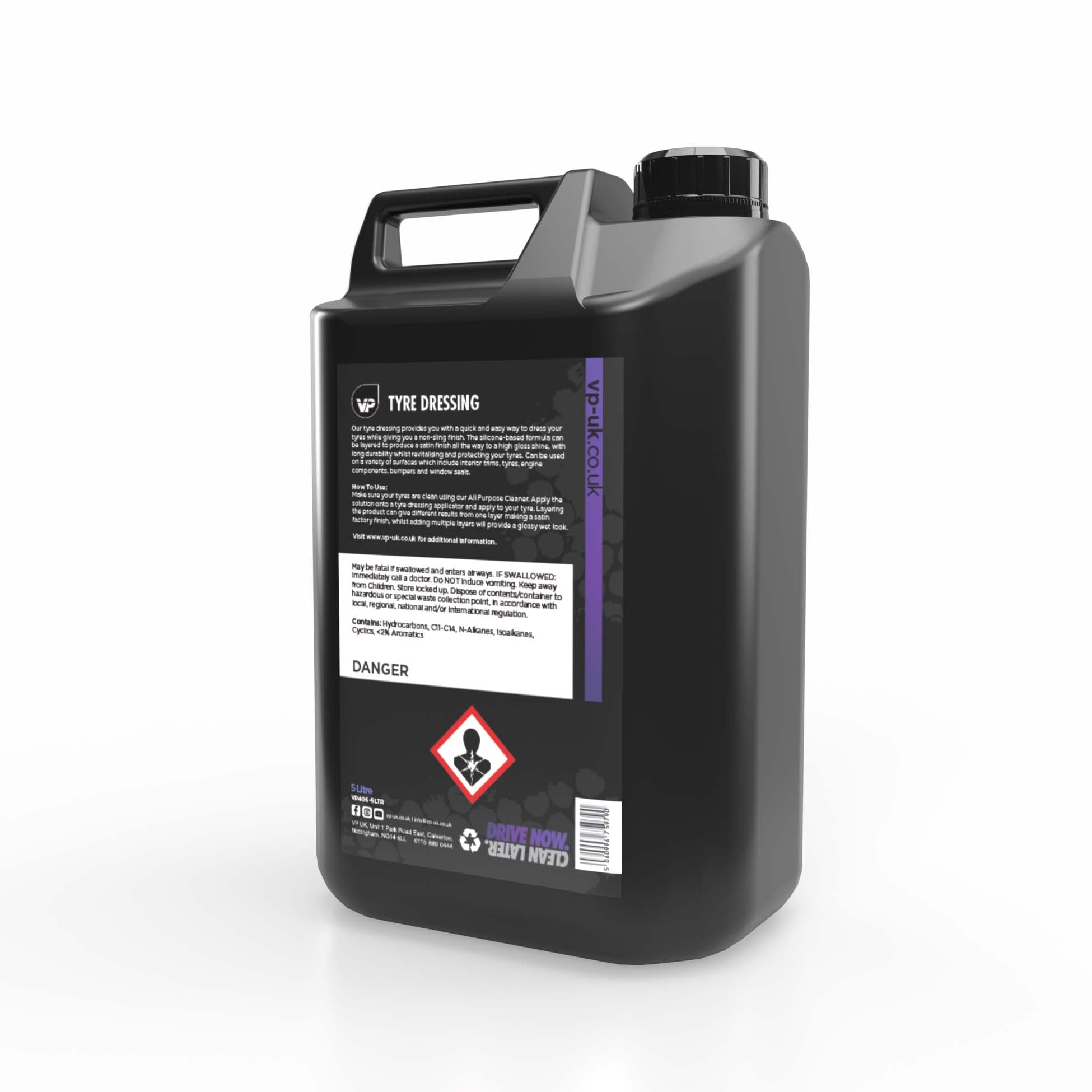 vp detailing product image of 5ltr black container back containing tyre dressing on white background