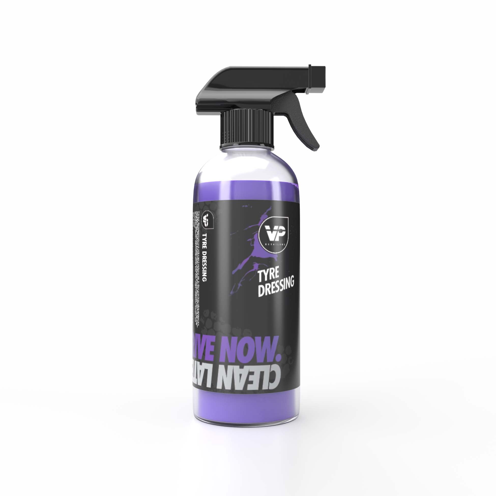 vp detailing product image 500ml bottle of tyre dressing on white background