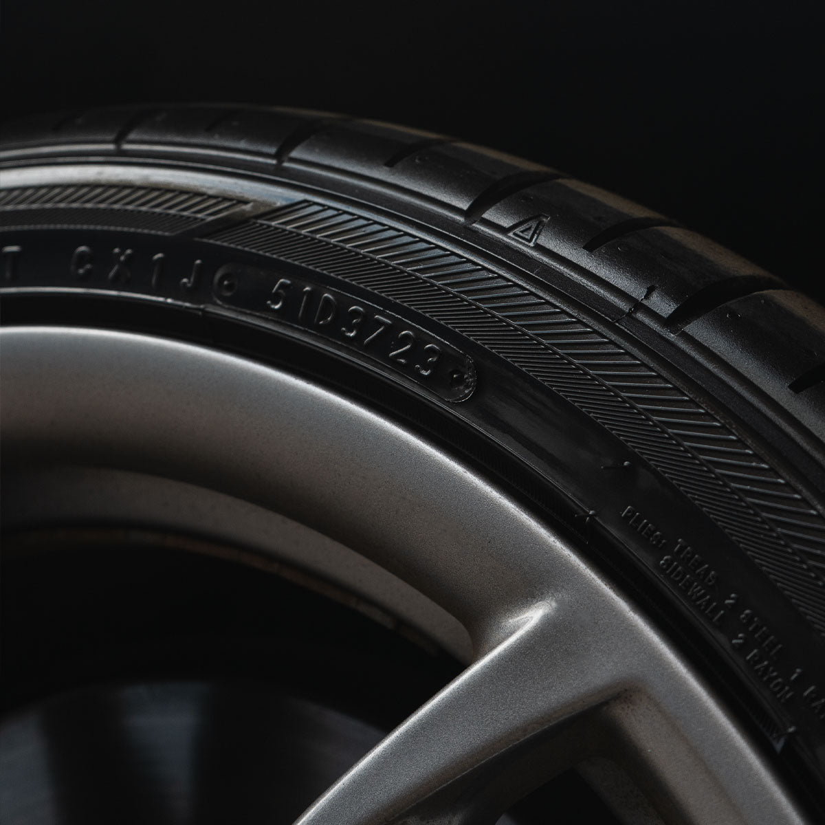 dressed tyre with a deep black shine close up