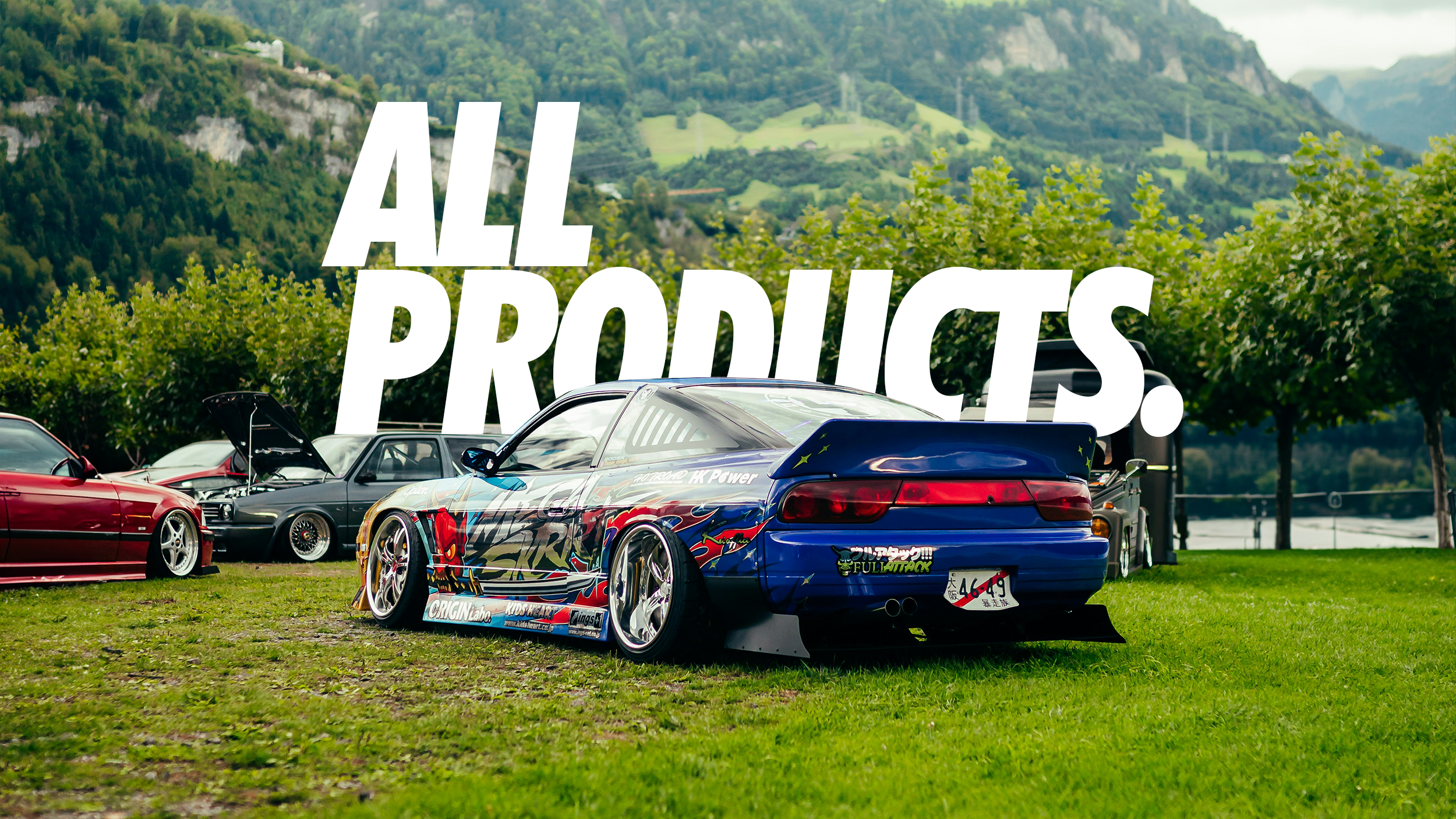 all product modified 180sx drift track car with deep dish wheels and body kit