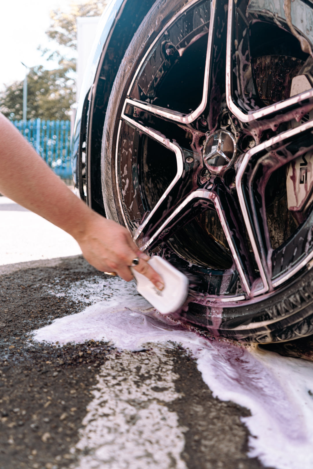 automotive tyre brush cleaning Mercedes amg diamond cut wheel 